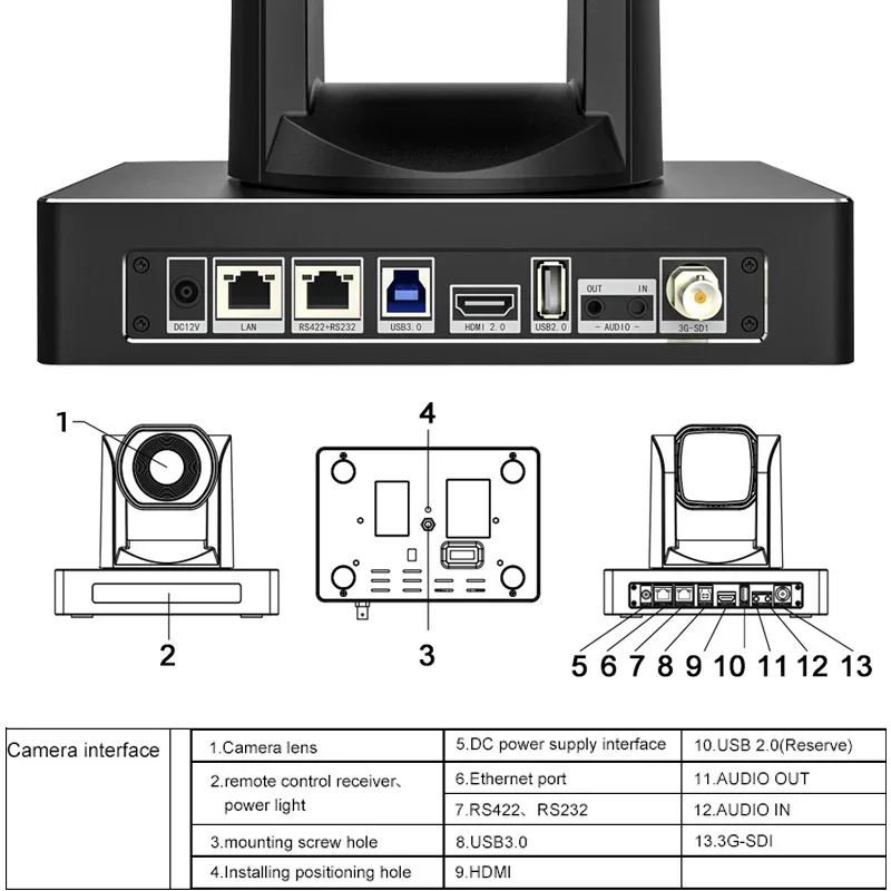 Professional 4k@30fps 144X Zoom PTZ Video Conference Camera USB 3.0 SDI HDM  IP 8MP Streaming Video Conference Camera System