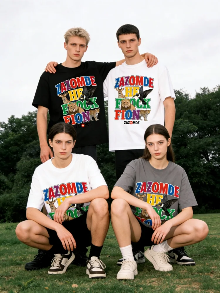 

ZAZOMDE мягкая хлопковая футболка с животным принтом для мужчин и женщин, классическая футболка с круглым вырезом, повседневный стиль, удобная уличная мода