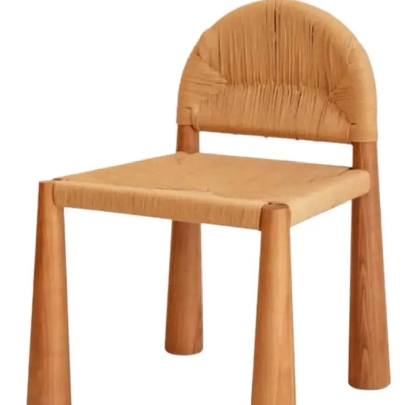 

Винтажный стул из массива ротанга с плетеным сиденьем, минималистичный, в кремовом стиле, модель мебели, обеденный стул со спинкой