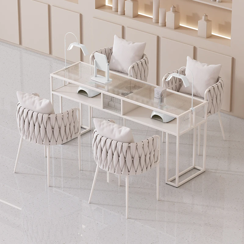 Nageltisch mit Glasplatte, professionell, schick, modern, weiß, Schönheits-Nagelschreibtisch, Salon-Design, luxuriös, Stolik Do Maniküre-Möbelsalon