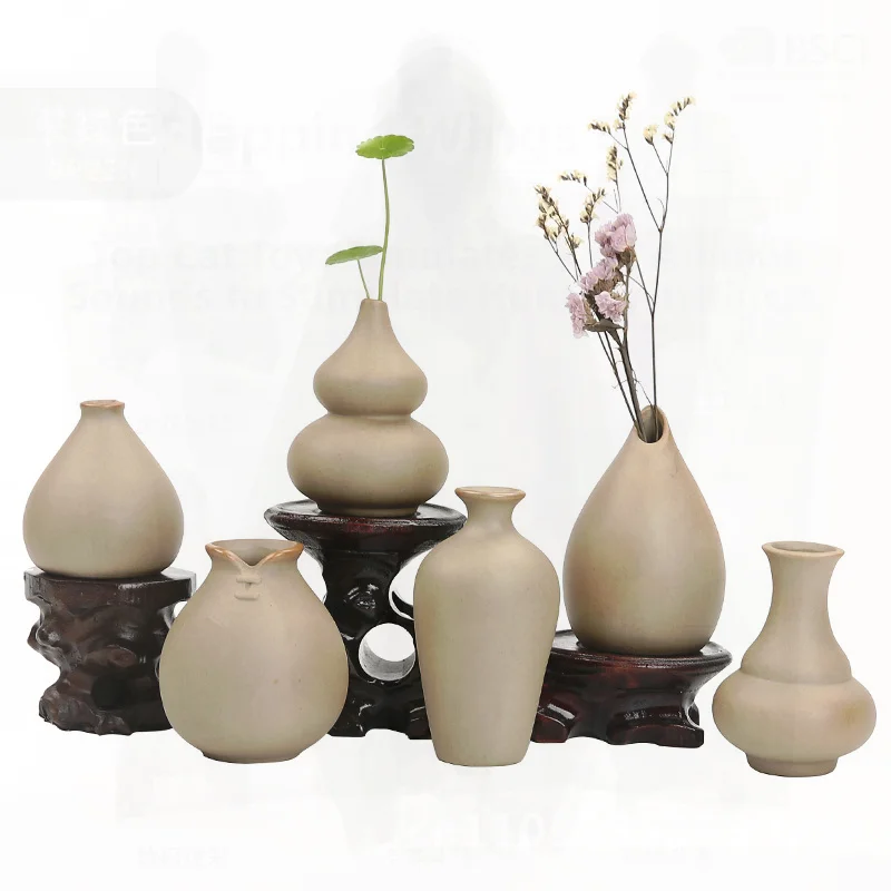 Creative Ceramic Mini Vase Handmade Stoneware Small Flower Ornament Zen Desktop Decor Hydroponics