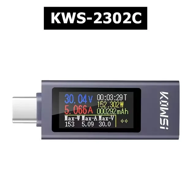 KWS-2302C Typ-C Strom Spannung Leistungsmesser Bidirektionaler Stromtester Handy-Ladetester DC 4 ~ 30 V 0 ~ 12 A Voltmeter