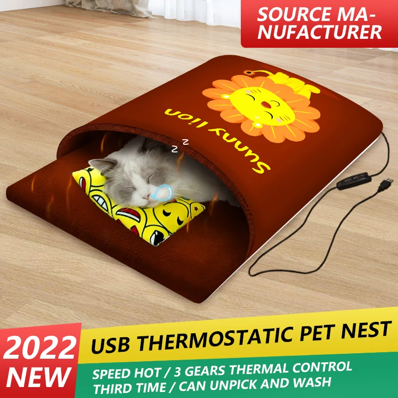 

Adjustable 3 Level USB Charging Electric Cat Heating Bed Temperature Winter Warm Sleeping Mat Soft Cozy Pet Dog Cats Heated Pad