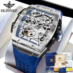 OUPINEK Luxury Men's Watch Original Skeleton Automatic Mechanical Watch High Quality Silicone Strap Waterproof Brand Men's Watch