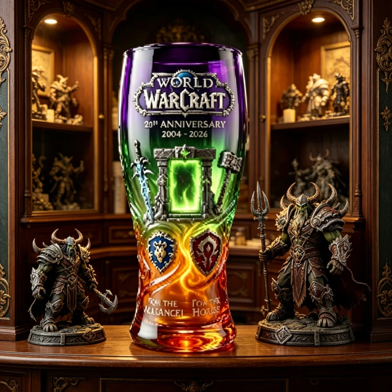 Taza de Vidrio Conmemorativa del 22.º Aniversario de World of Warcraft 2004-2026, Taza Coleccionable de la Alianza y la Horda para Fanáticos