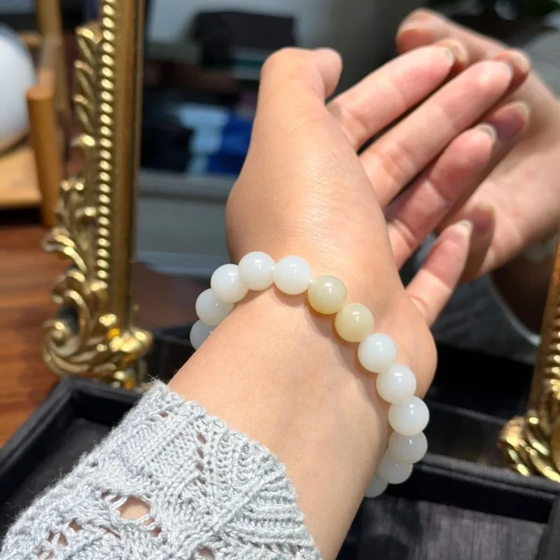 , Hetian Jade Sugar White Bead Bracelet, Fashionable And Versatile