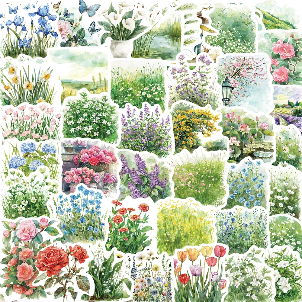 50PCS Aquarell Sommer Clip Kunst Aufkleber Frische Ästhetische Aufkleber Telefon Laptop Skateboard Koffer Gitarre Wasserdichte Aufkleber