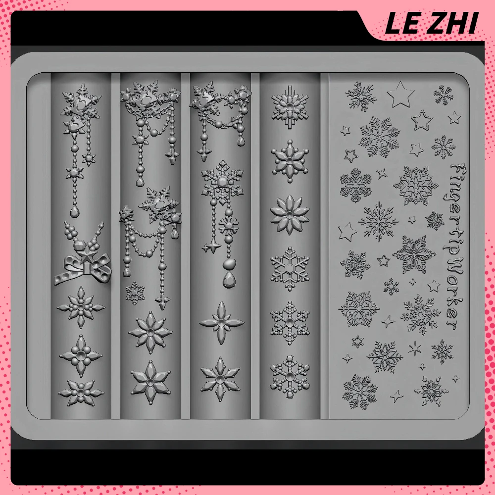 

1Pc Winter Romantic Snowflake 3D Silicone Nail Art Mold Charm Five-Pointed Star Bowknot Chain Diy Design Nail Mold Decoration
