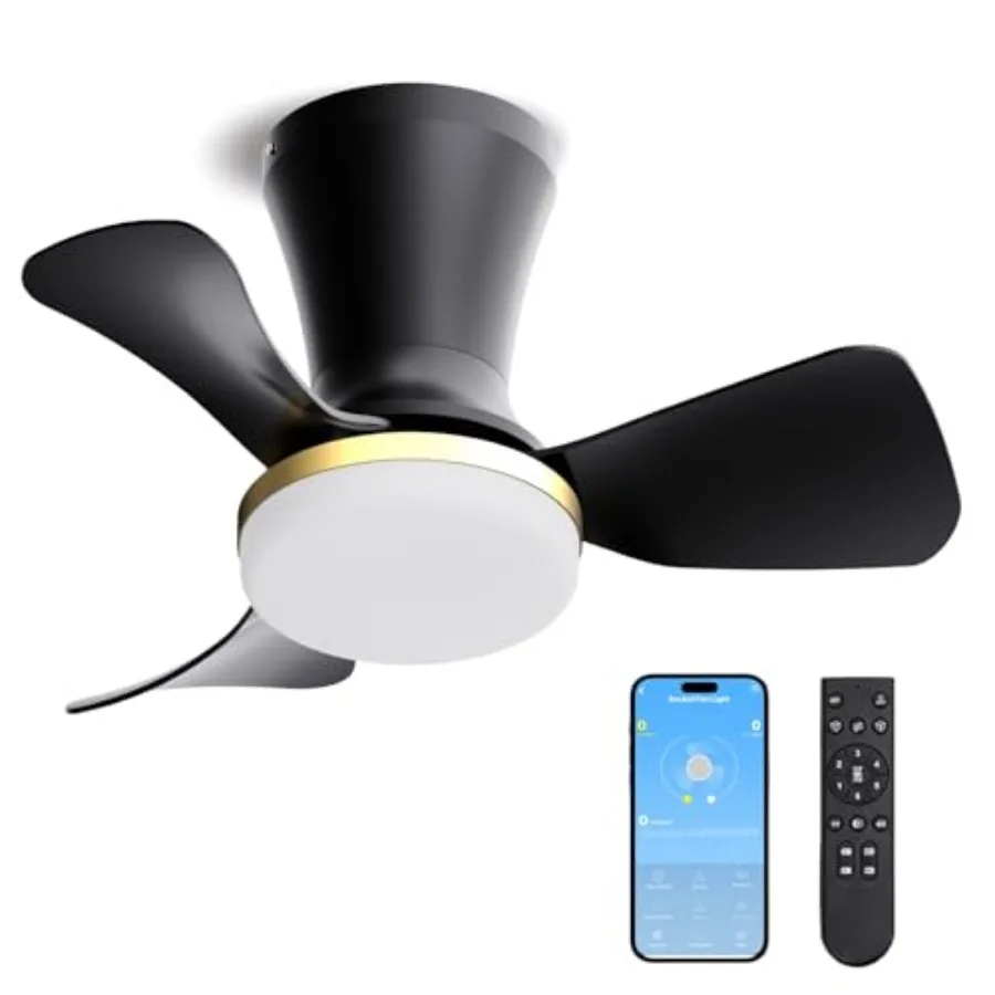 

Flush Mount Ceiling Fan with Light and Remote, Low Profile Modern Ceilg Fan, 6 Speed, Reversible, 3000k-6500k Dimmable LED, Qui