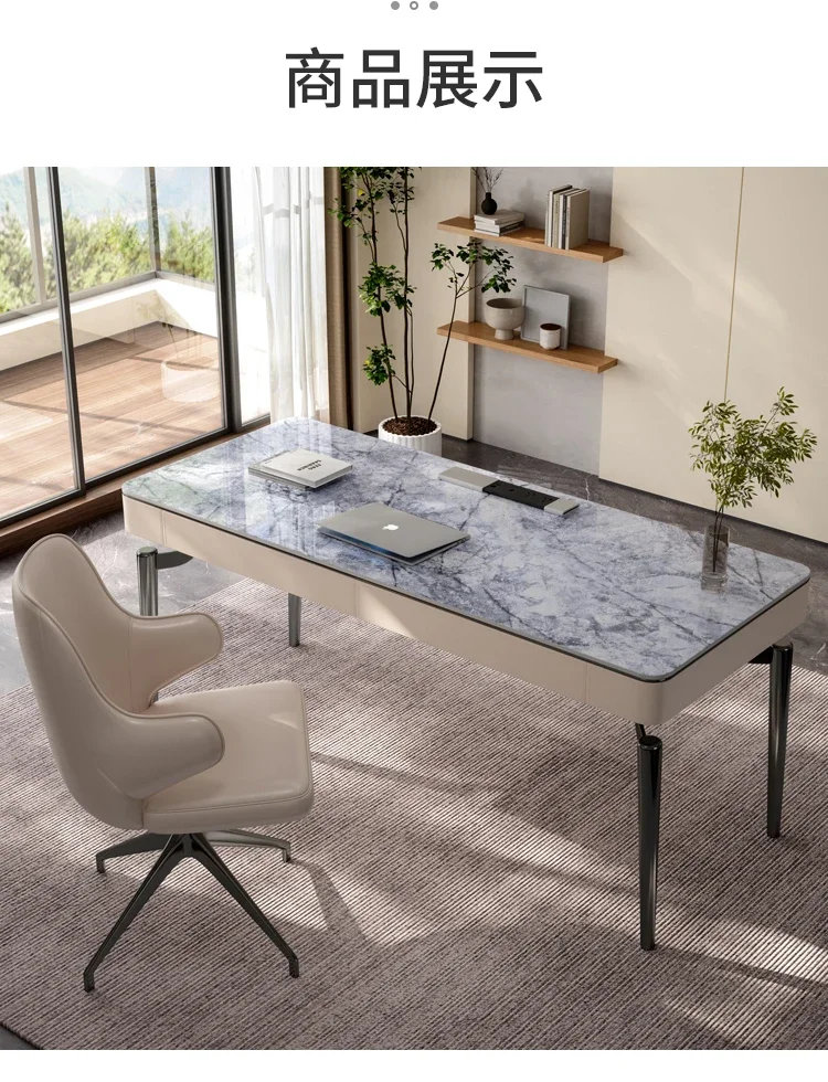 Italian Minimalist Home Study Light Luxury Computer Desk High-End Simple Writing Desk Consulting Stone Plate Office Desk