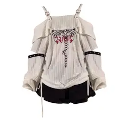 Loose Embroidered Top Knitted T-shirt Women's Summer Design One Shoulder T-shirt  t shirt women  y2k top