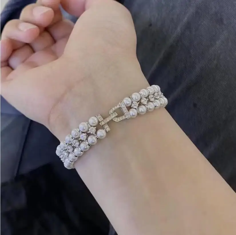 gorgeous 8-9mm south sea round white pearl bracelet 7.5-8