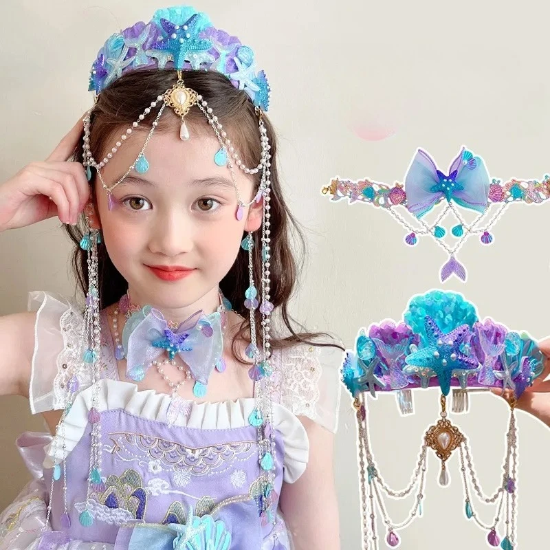 

For Children's Forehead Chain, Hairpin, Girls' Headband, Sweet Mermaid Princess Headdress, Fairy Style Ancient Clothing, Baby Ha