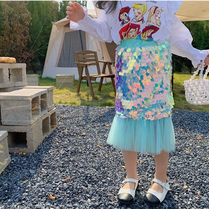 Minifalda corta de princesa brillante con cola de sirena y lentejuelas moradas Kawaii de verano para niñas de 2 a 8 años, ropa de tul rosa para niños