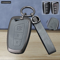 Zinc Alloy + Leather Car Key Case Cover For Hyundai Grand Santa Fe 3 DM Ix45 Ix35 Genesis DH Grandeur Azera HG Equus 2013 - 2016