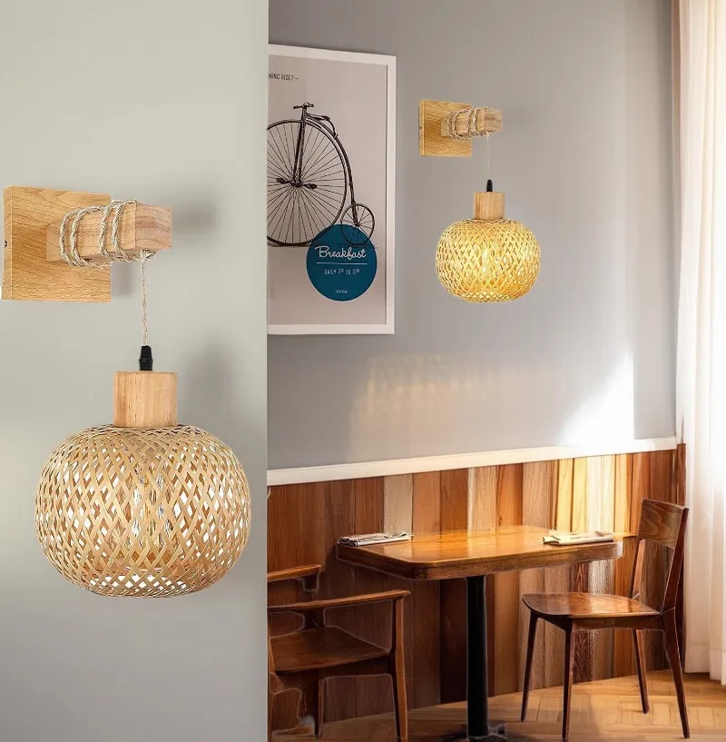 

Бамбуковый фонарь, настенный светильник, плетеный из натурального ротанга E27, люстры ручной работы из бамбука, декор комнаты, абажуры, настенные светильники