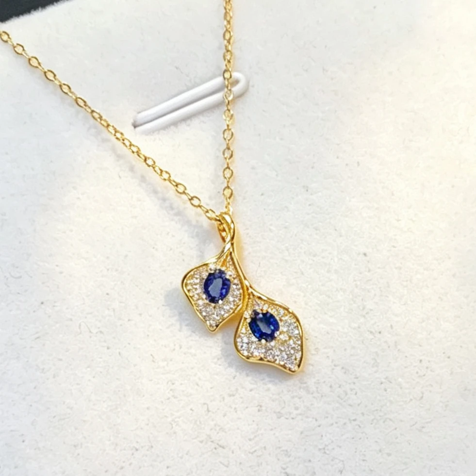 925 Silver Natural Sapphire Pendant with Certificate 3x4mm Sapphire Necklace Pendant Luxury Fine Jewelry Gift for Girlfriend