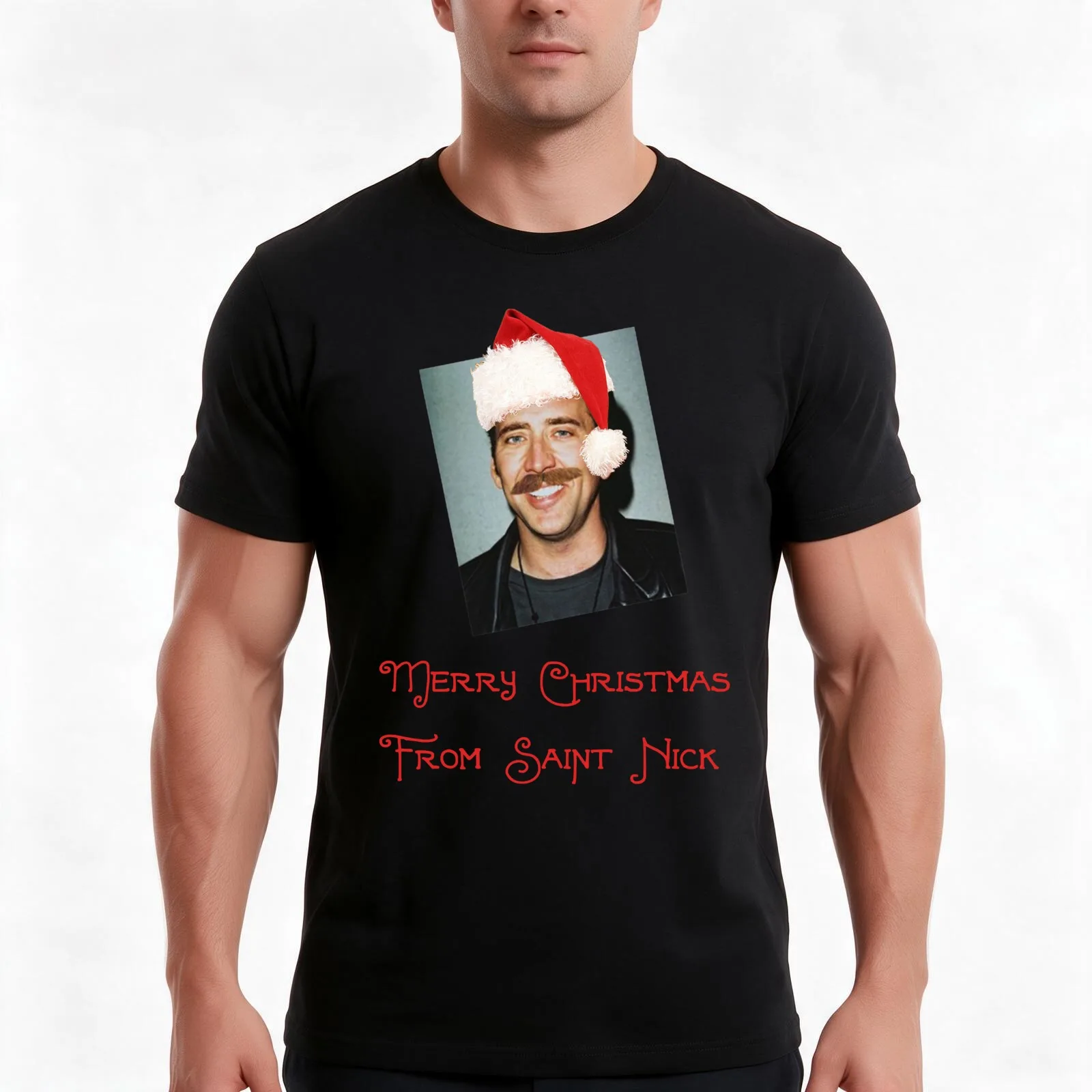 Saint Nicholas Cage T-Shirt, Summer Casual Cotton Tee, Oversized Streetwear Tops, Vintage Graphic Print, Loose Fit Short Sleeve