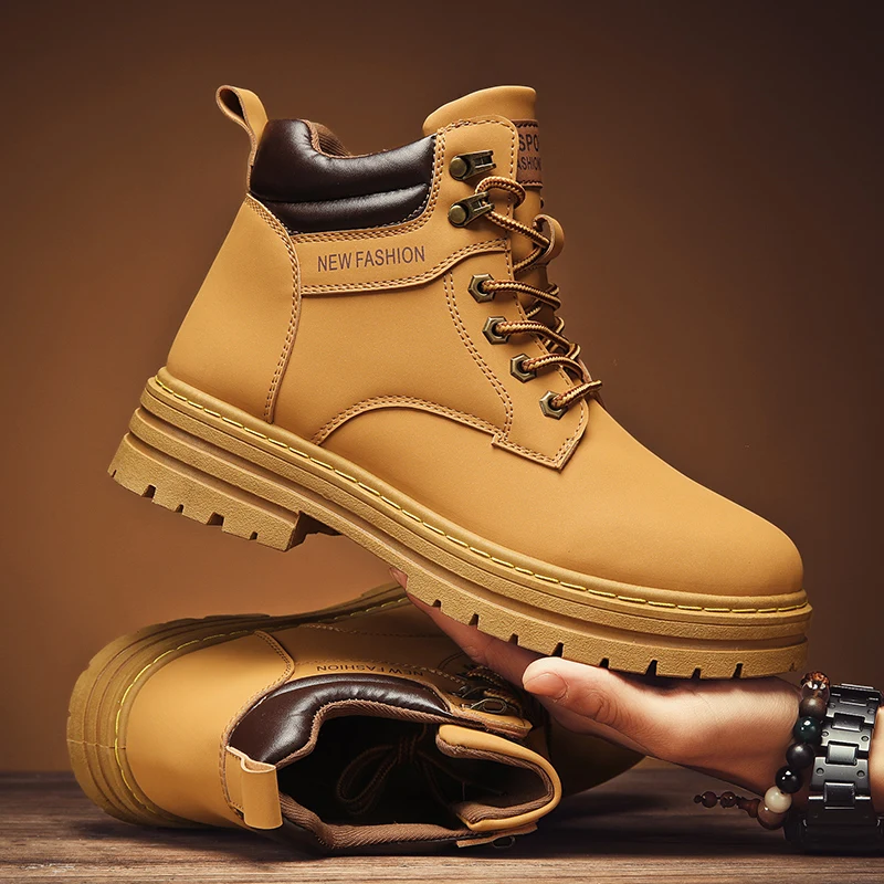 

Classic Men Motorcycle Boot Platform Casual Rhubarb Boots Men Ankle Boots Comfort Lace-Up Work Boots for Men botas para hombre