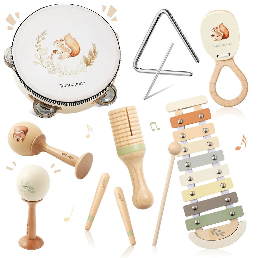 Montessori Musikinstrumente für Kinder Holz Baby Spielzeug Kind Musikinstrument Kleinkind Spielzeug Eichhörnchen Instrument Sets Geschenk