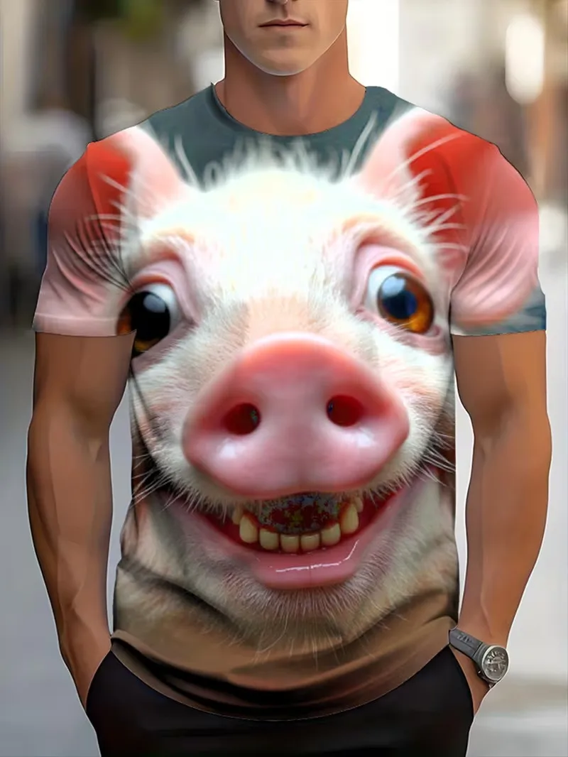 Novelty Ugly Pig Face 3D Print T-Shirt For Men Funny Animal Design Short Sleeve Casual Tshirt Oversized Streetwear Tee