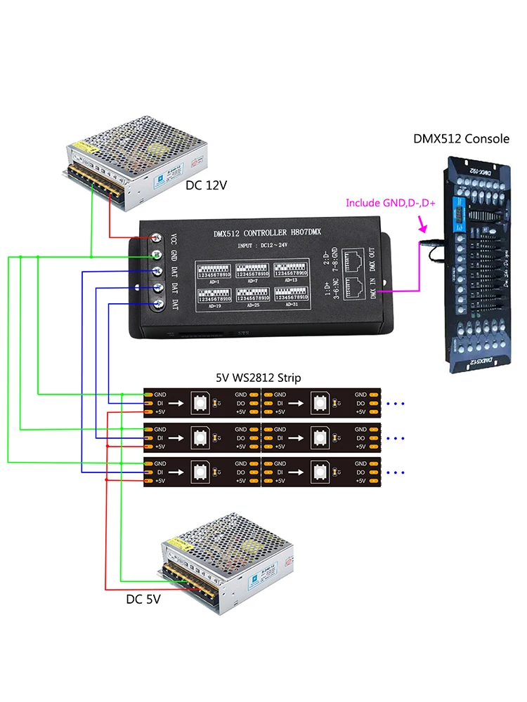 Imagem -06 - Decodificador Rgb Dmx para Spi Controlador para Iluminação Led Strip H807dmx 1024 Pixels Ws2811 Ws2812 Dhl Fedex 10 Pcs Lot