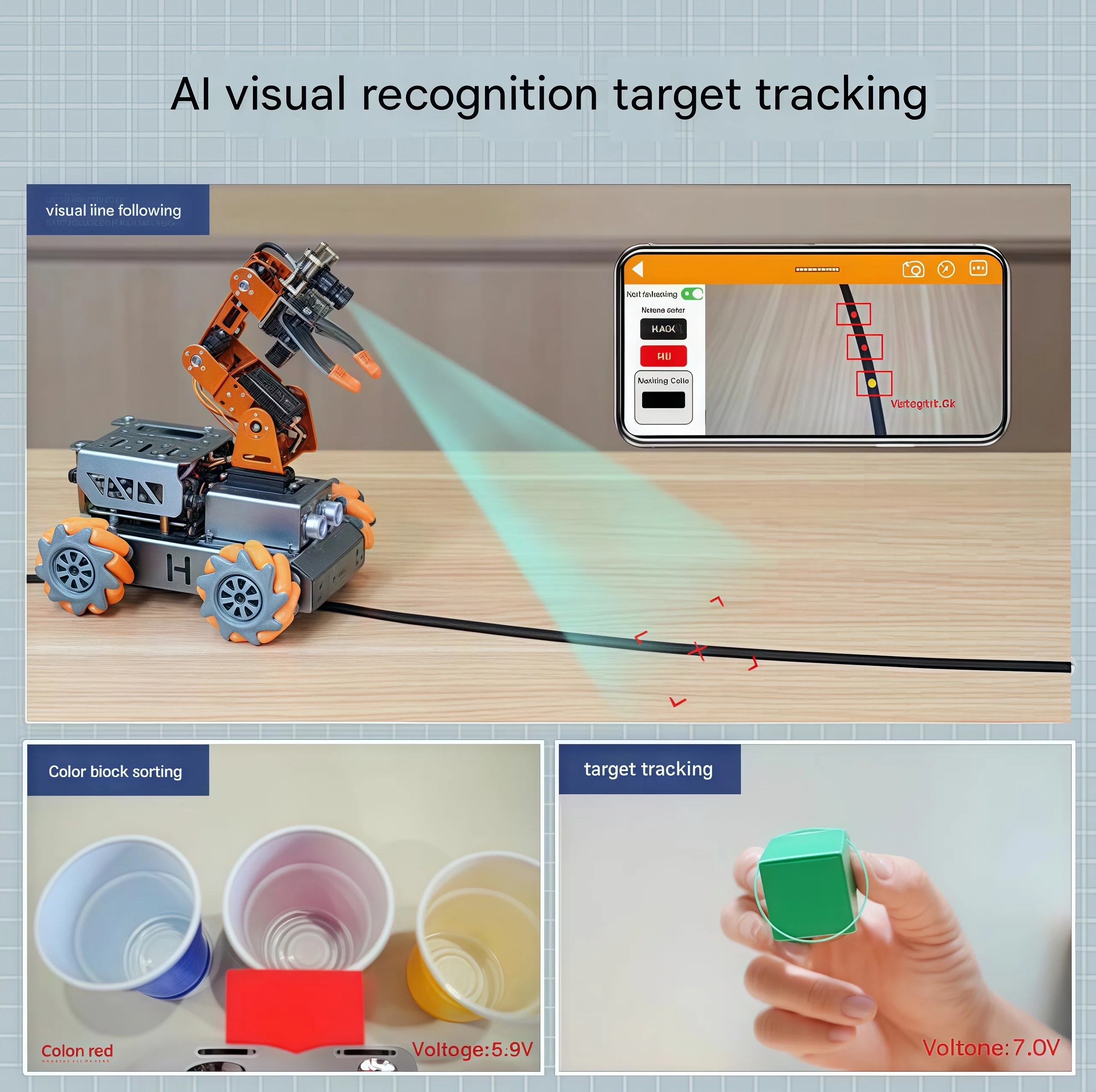 Raspberry Pi 5/4B visual robotic arm MasterPi handling robot Mecanum wheel programming smart car