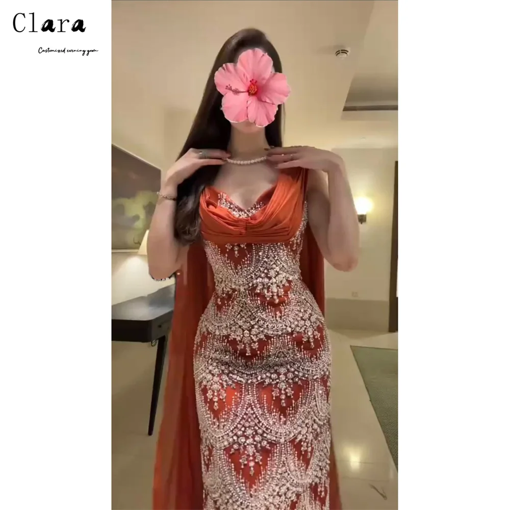 

Clara Custom Fishtail Orange Sweetheart Ankle Length Women Evening Dress for Event Elegant and Chic Luxury Evening Dresses Party