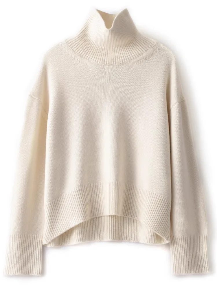 Autumn and winter new 100% pure cashmere sweater women\'s thick turtleneck sweater pullover loose knit sweater