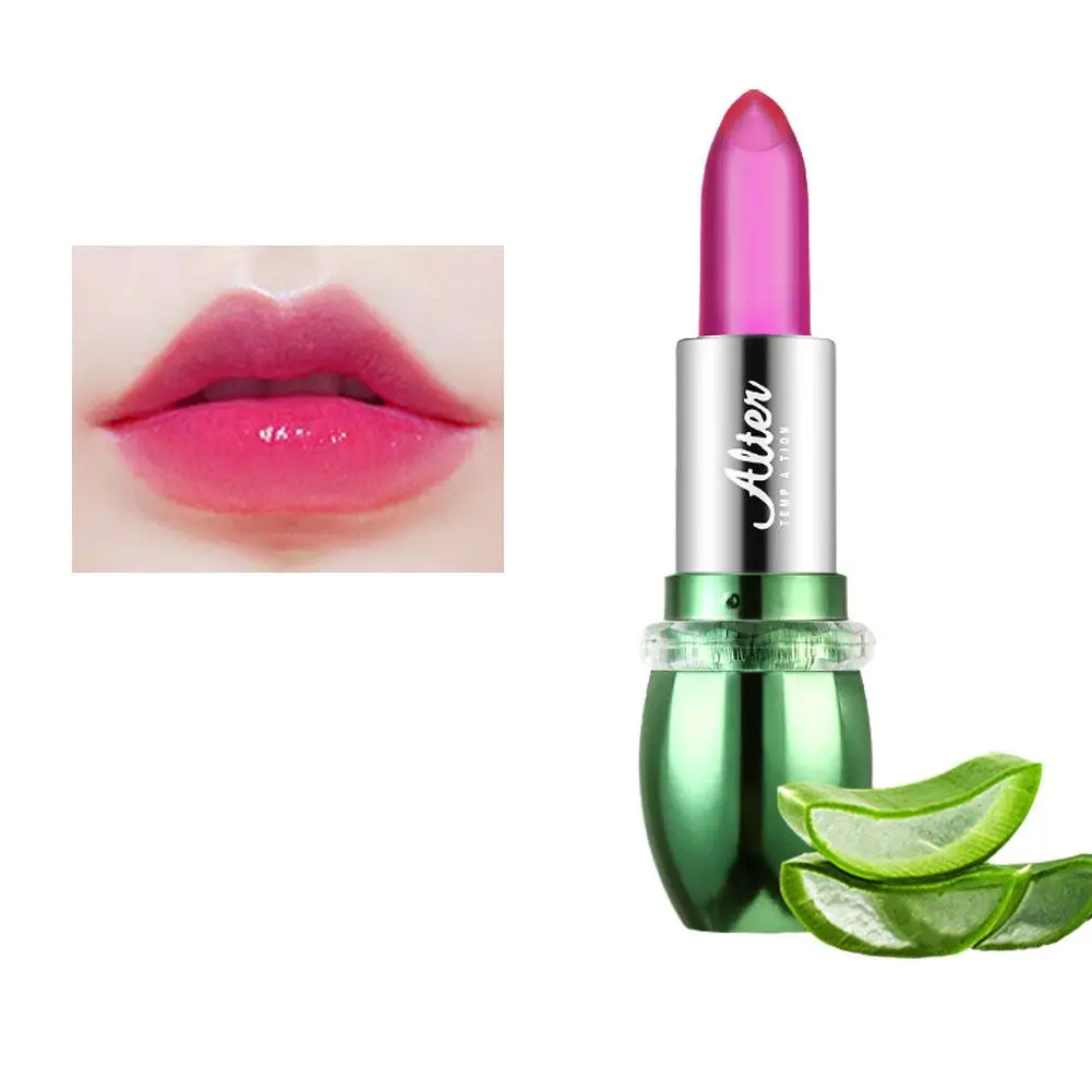 Aloe Vera feuchtigkeit spendender Lippenstift lang anhaltender nahrhafter Balsam Lip Lip gloss Temperatur Lippen wechsel Farbe Comes tics Make-up b7d5