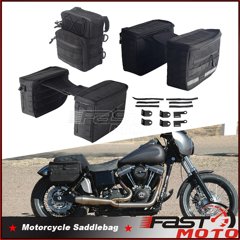 

Motorcycle Club Style Handlebar Saddle Storage Bag 1680 Denier Ballistic Nylon Side Tool Luggage Saddlebag For Harley Cafe Racer