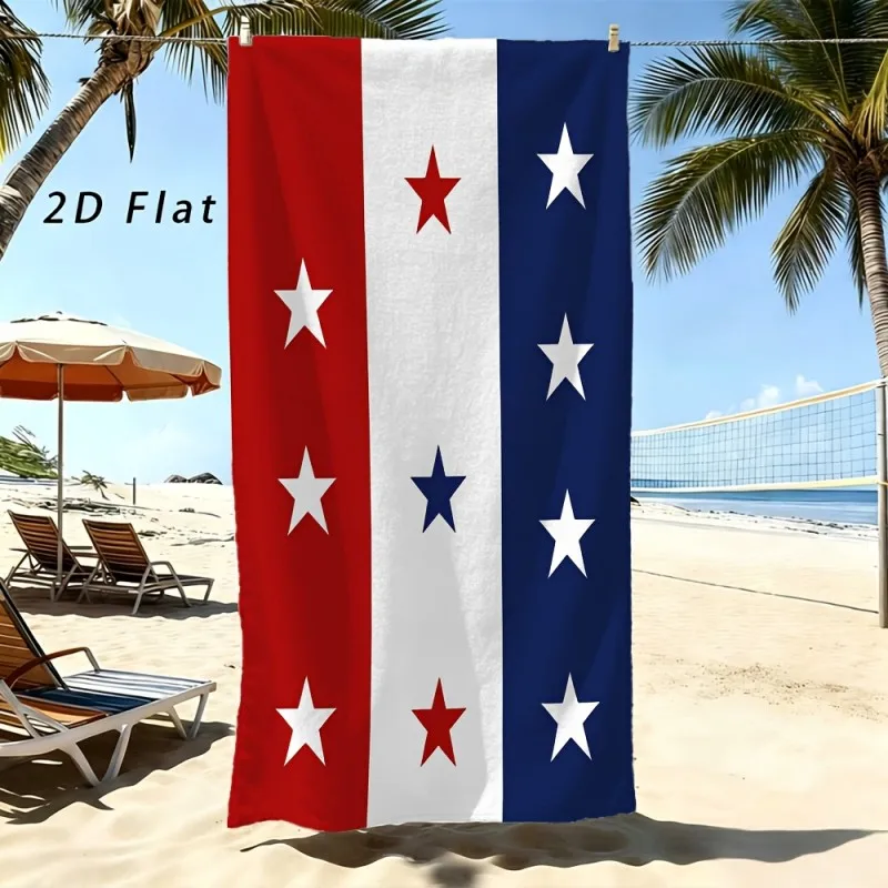Red White Blue Vertical Stripe Star Patriotic Pattern Beach Towel Soft Quick Dry Towel For Swimming Pool Beach Shower Vacation