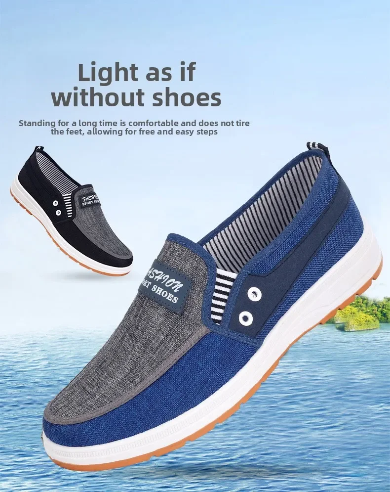 Herren Colorblock Canvas Slip-On Schuhe Atmungsaktive Rutschfeste Freizeitschuhe für den Täglichen Gebrauch – Detail 4