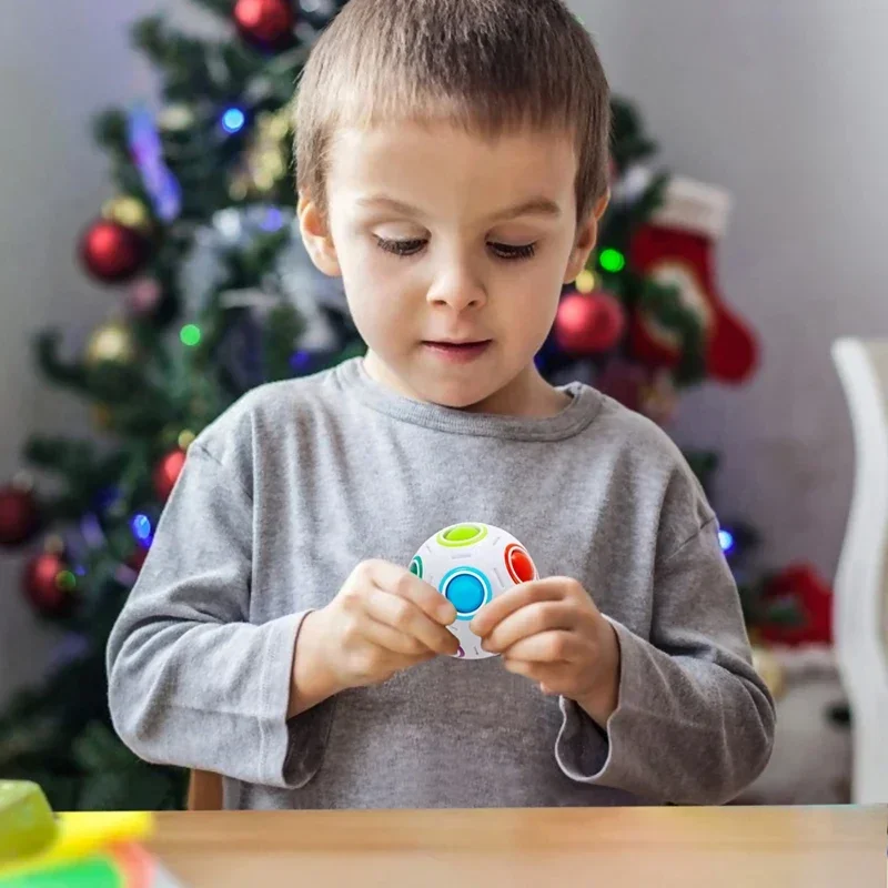 Puzzle kubus pelangi bola, mainan edukasi kubus ajaib untuk anak-anak dewasa, mainan pereda stres