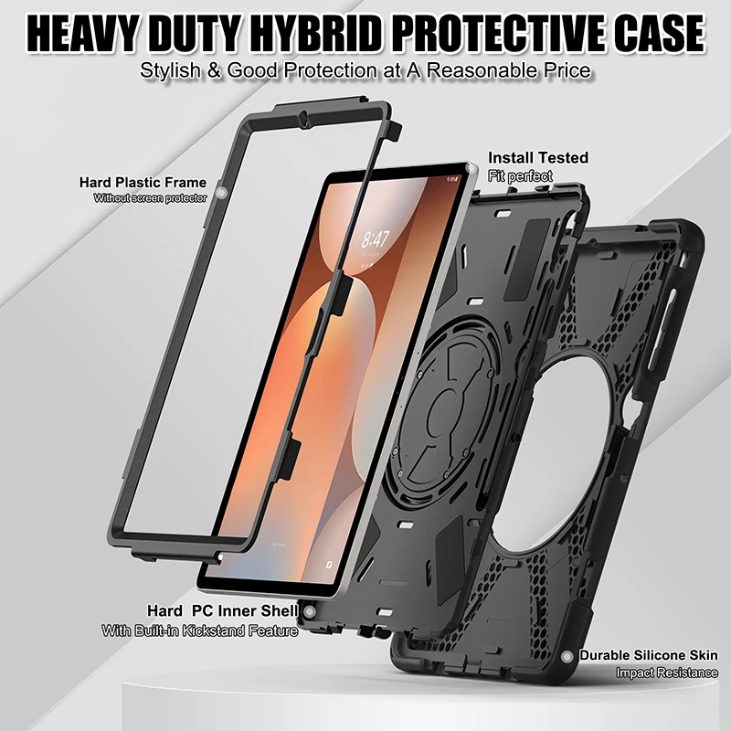 Case For Galaxy Tab S10 S9 S7 FE S8 Plus 12.4 X820 X610 X810 Tablet Case Kickstand 360 Rotation Disk with 4 Screw Hole Cover