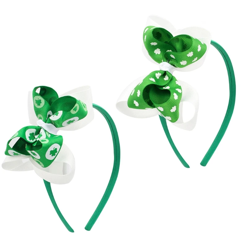 A2ES Shamrock Gedrukt Hoofdband Grote Boog Hoofdbanden Patrick's Day Boog Haarband voor Creatieve Foto Props Kinderen