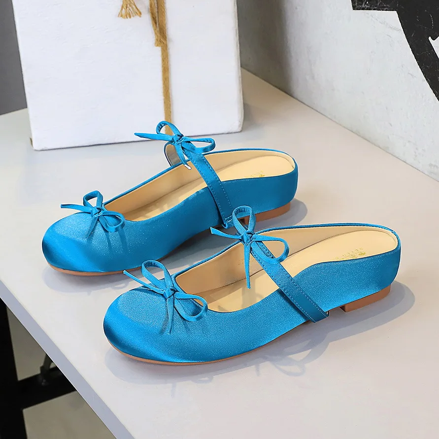 

French Bow with Light Mouth Bag Head Half Drag Inner Height Increase Round Head Women's Cool Slippers