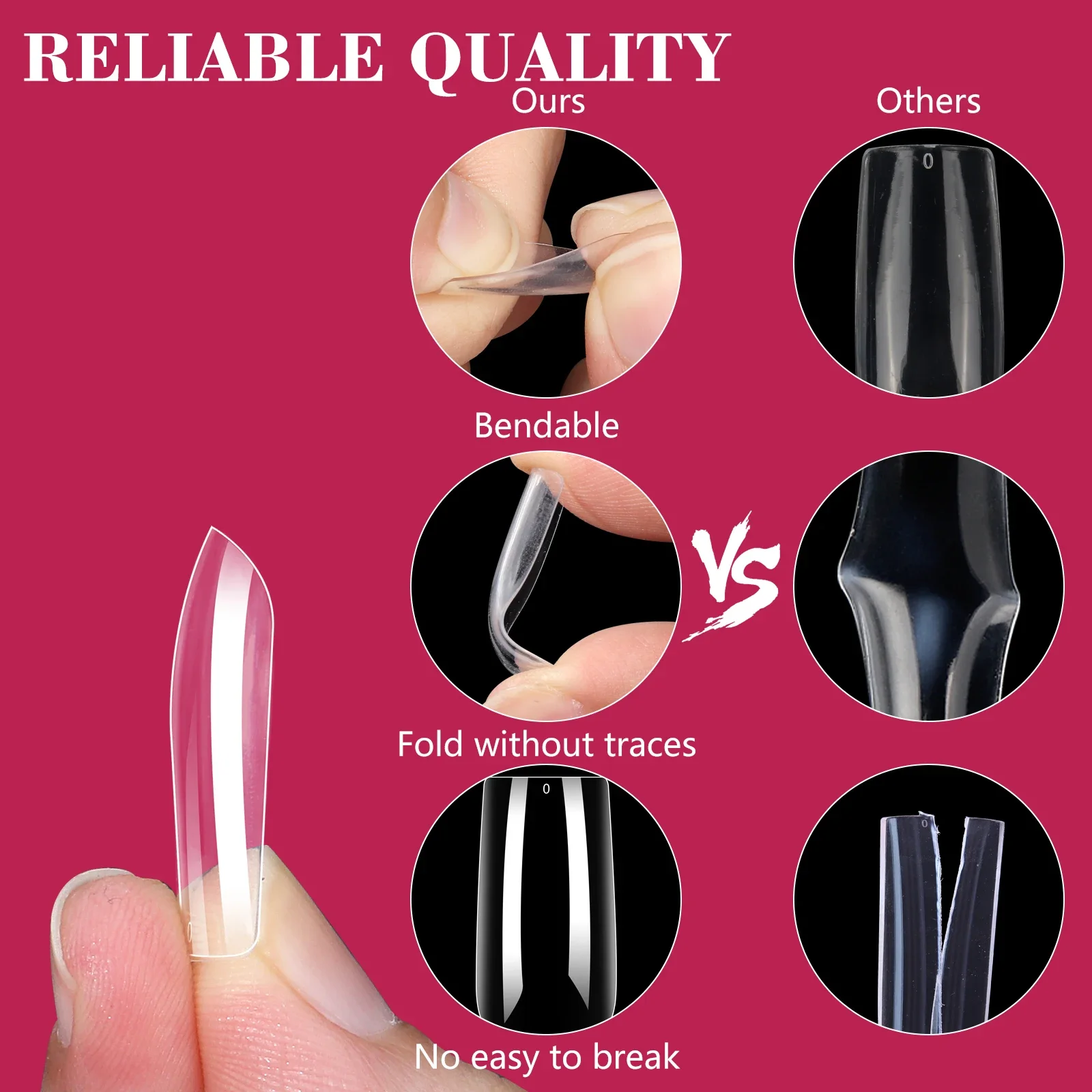 240pcs Nail Tips Clear Acrylic False Nails Full Cover Square Shape False NailTips for Nail Extension Manicure Tools 12 Sizes