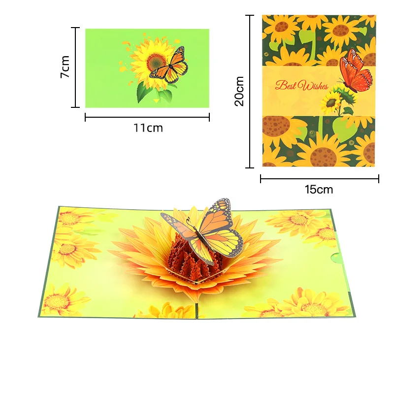 Creative 3D Three-dimensional Sunflower Butterfly Pattern Foreign Trade Three-dimensional 3D Message Blessing Card