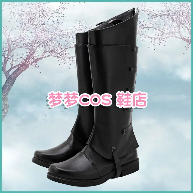 Anime Devil May Cry 5 Vergil Cosplay Shoes Black Long PU Leather Flat Sole Boots For Halloween Carnival