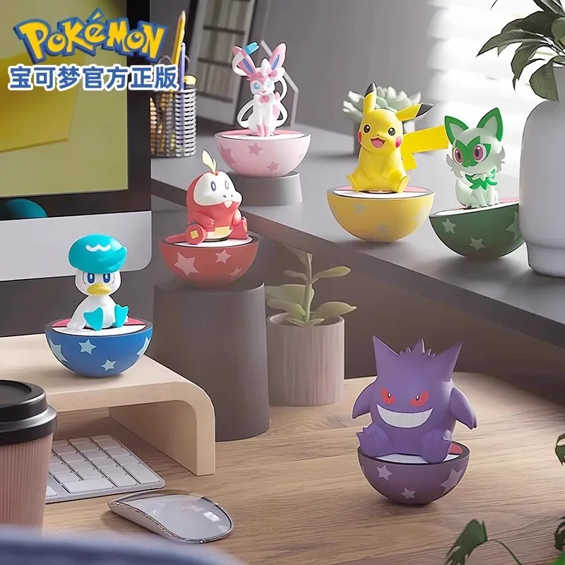 Original pokemon anime figuras pikachu gengar sprigatito sylveon quaxly fuecoco tumbler brinquedos pvc modelo kawaii coletar bonecas do miúdo