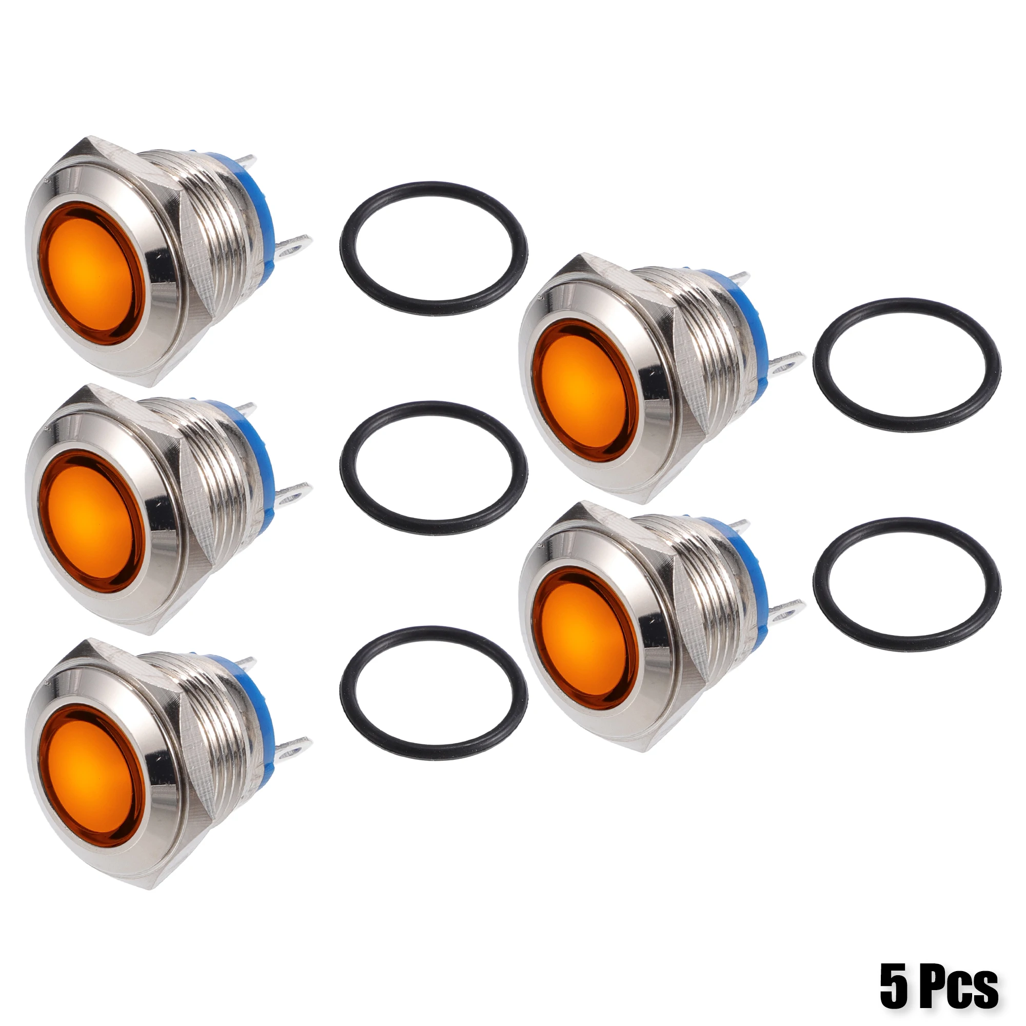 

UXCELL 5Pcs 16mm LED Waterproof Pilot Indicator Signal Warning Light Internal Yellow