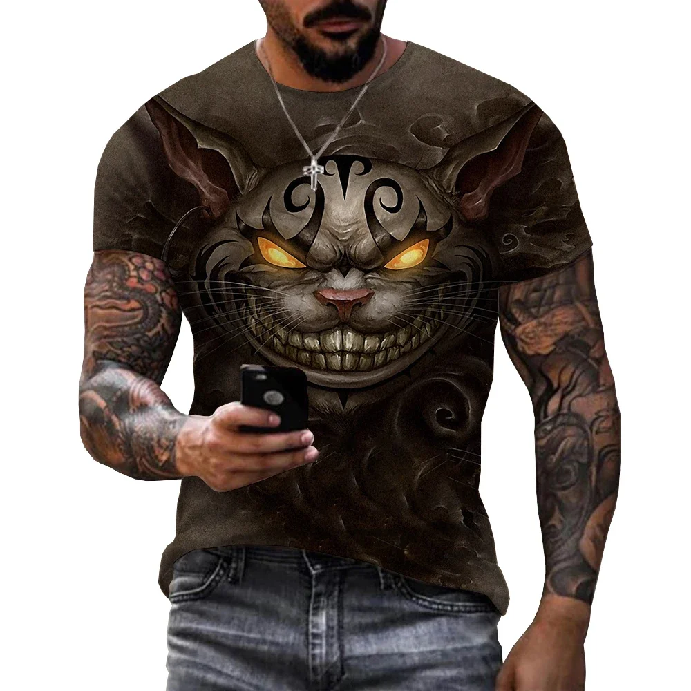 Summer Cheshire Cat 3D Printed T-shirt Harajuku Plus Men's Fashion Street Funny Oversized Crew Neck Quick Drying T-shirt