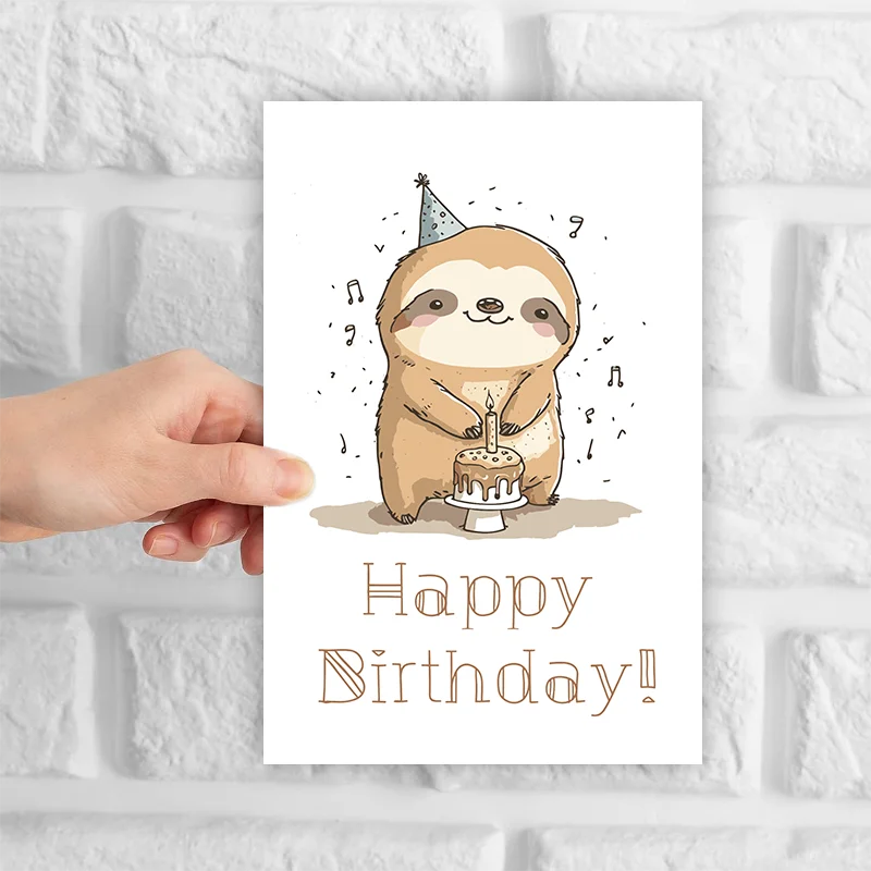 1 pc funny birthday card with cute sloth design. Creative greeting card, perfect gift for family, friends and colleagues.