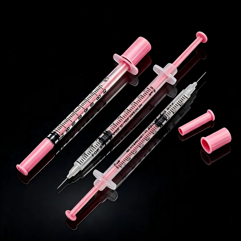 100pcs Blush Pink Insulin Syringe 1ml 30G 31G 8mm Disposable Sterile Injection Syringe with Needle Individually Packed