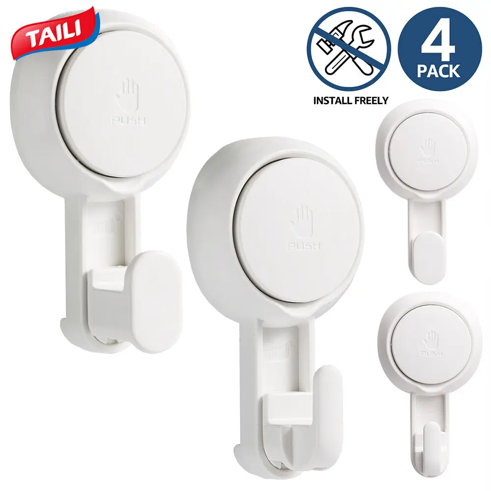 

TAILI Suction Cup Hooks 4pcs Heavy Duty Towel Hanger Easy to Install Shower Hanger for Bathroom Kitchen Hotel No Drilling Hooks