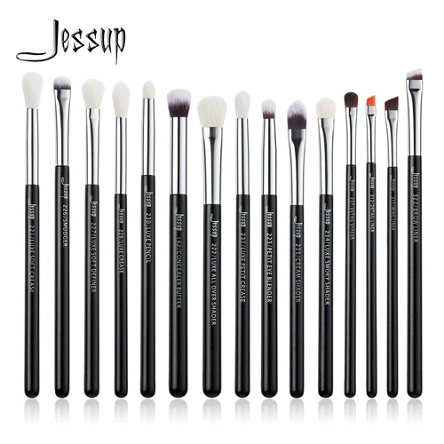 Jessup-Juego de brochas de maquillaje para ojos, 15 piezas, brocha de sombra de ojos precisa, delineador de cejas, mezcla de corrector, sintético Natural, negro, T177