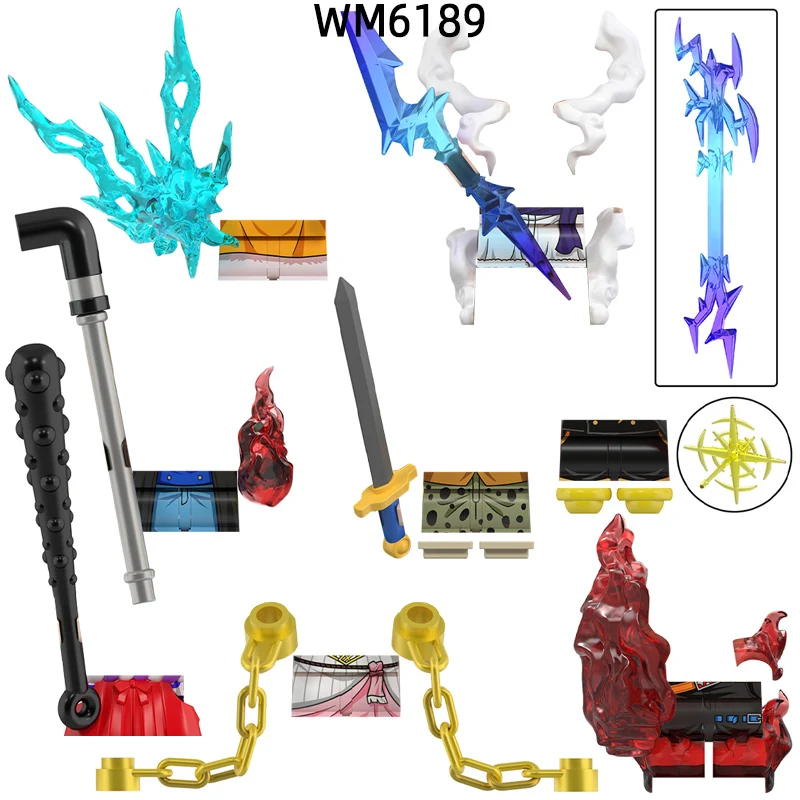 The Action Figures Mace Stick Chain Weapons Pants Hair Parts Model Blocks MOC Bricks Set Gifts Toys For Children WM6189