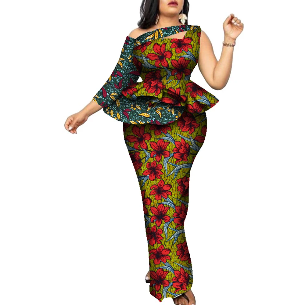 BintaRealWax African Women Clothing Bazin Rich Top and Skirt Sets Plus Size 7XL African Clothing 2 Pieces Skirt Set WY9067