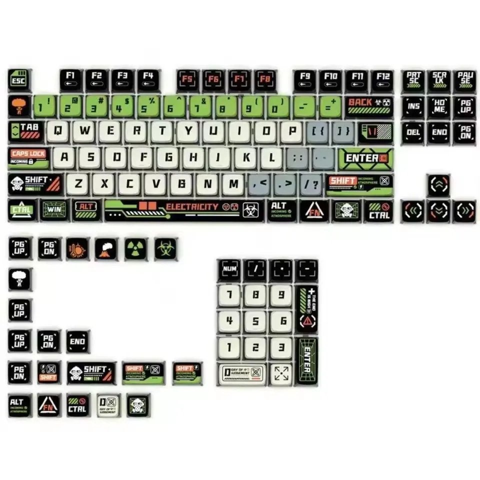 أغطية مفاتيح مخصصة لعبور يوم القيامة 125 مفتاحًا PBT + PC SAX أغطية مفاتيح بودنغ شفافة رباعية للوحة المفاتيح الميكانيكية لمفتاح MX